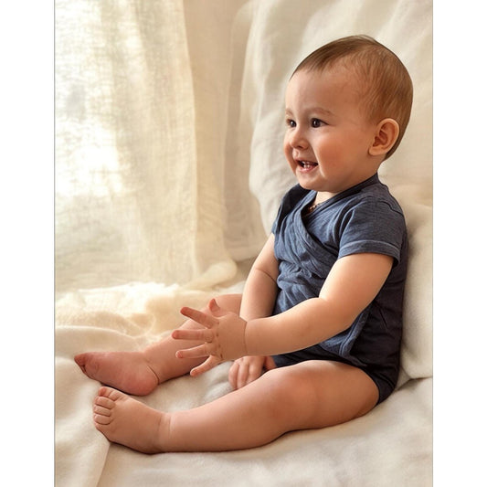 OrganicEra – Overslagromper met korte mouwen (Indigo Melange)