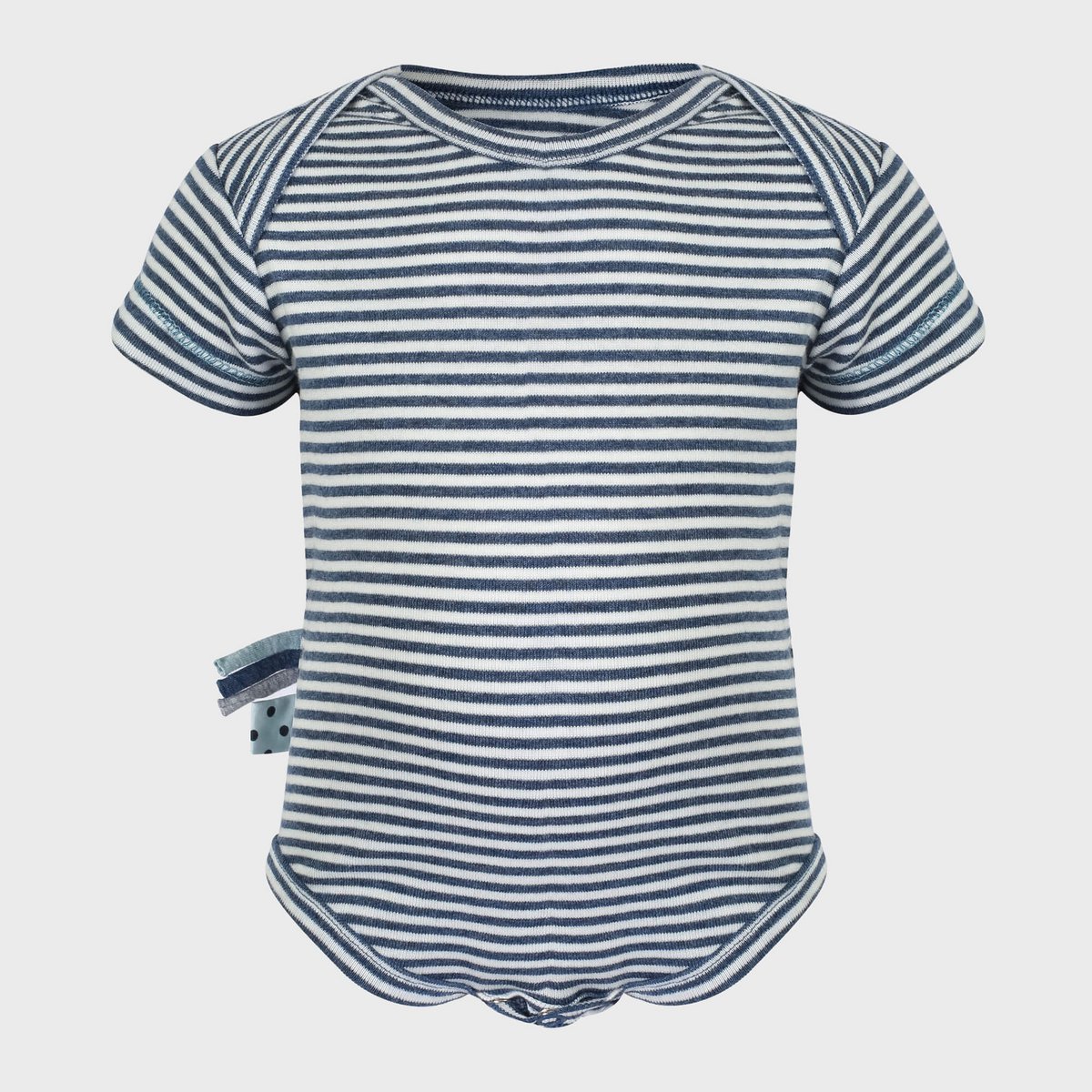 OrganicEra Korte Mouwen Romper – Gestreepte Indigo Melange