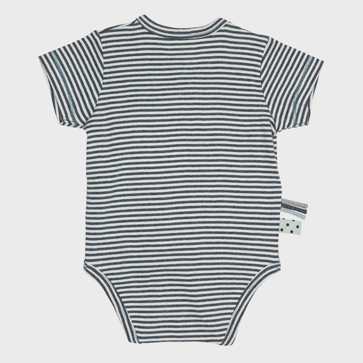 Wrap-body met korte mouwen – Gestreepte Indigo Melange