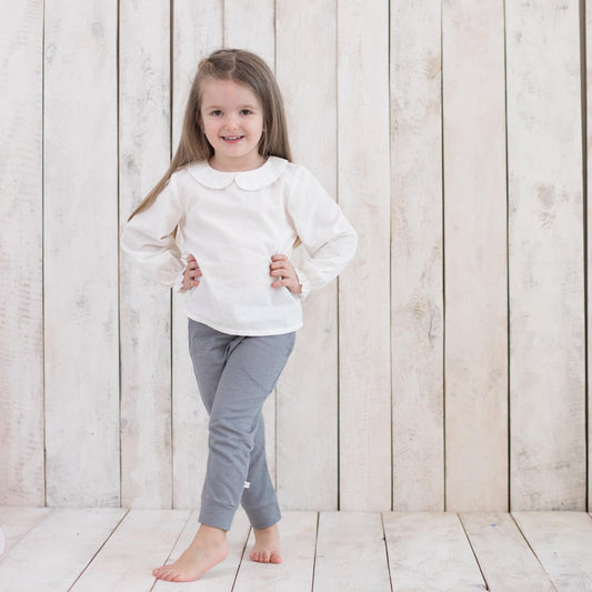 OrganicEra Organic Vual meisjesoverhemd met Peter Pan-kraag, wit