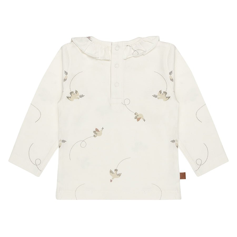 Top met lange mouwen en vogelprint – zacht & dromerig