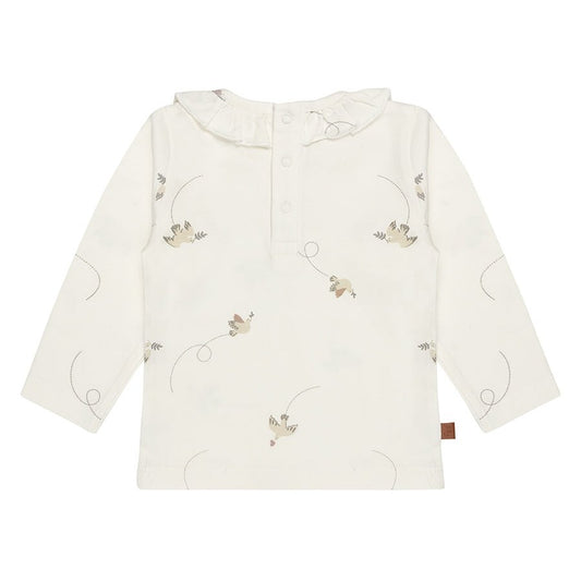 Top met lange mouwen en vogelprint – zacht & dromerig