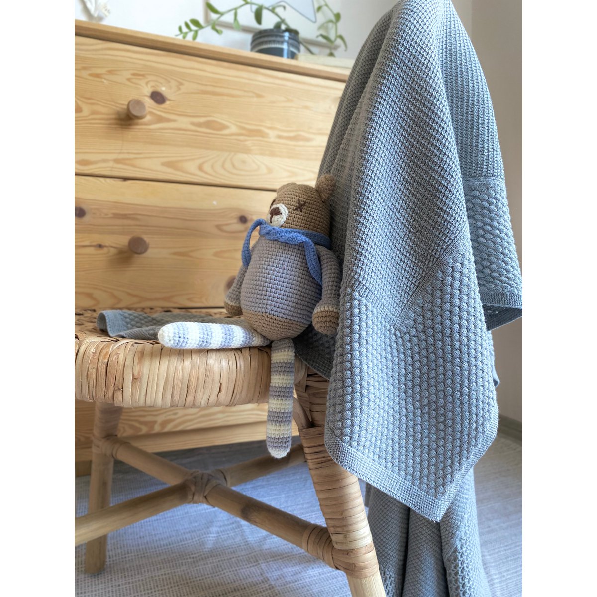 Gebreide Katoenen Deken – Grijs (100x100 cm)