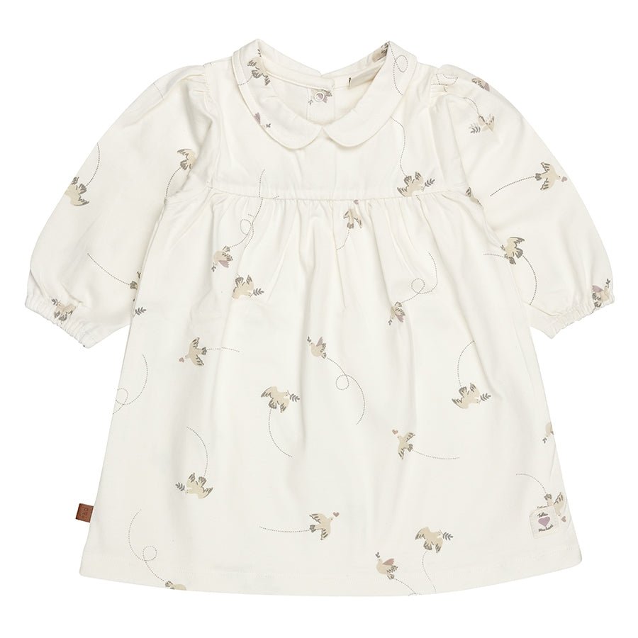 Jurk met vogelprint – dromerig & elegant