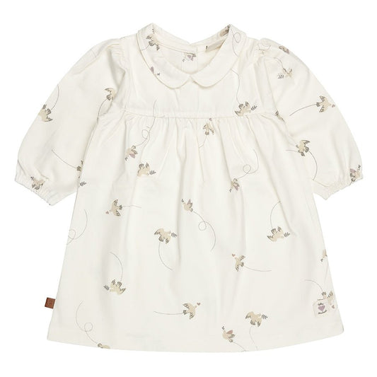 Jurk met vogelprint – dromerig & elegant