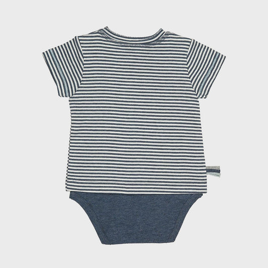 OrganicEra – Lichaamsshirt Korte Mouwen in Gestreepte Indigo Melange