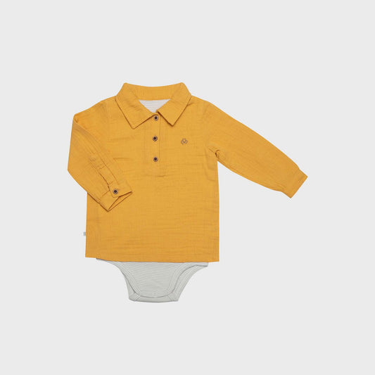 Shirt-bodysuit met lange mouwen – Mosterd (OrganicEra)