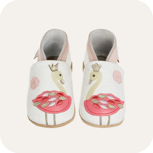 Zacht leren babyslofjes Roze flamingo's