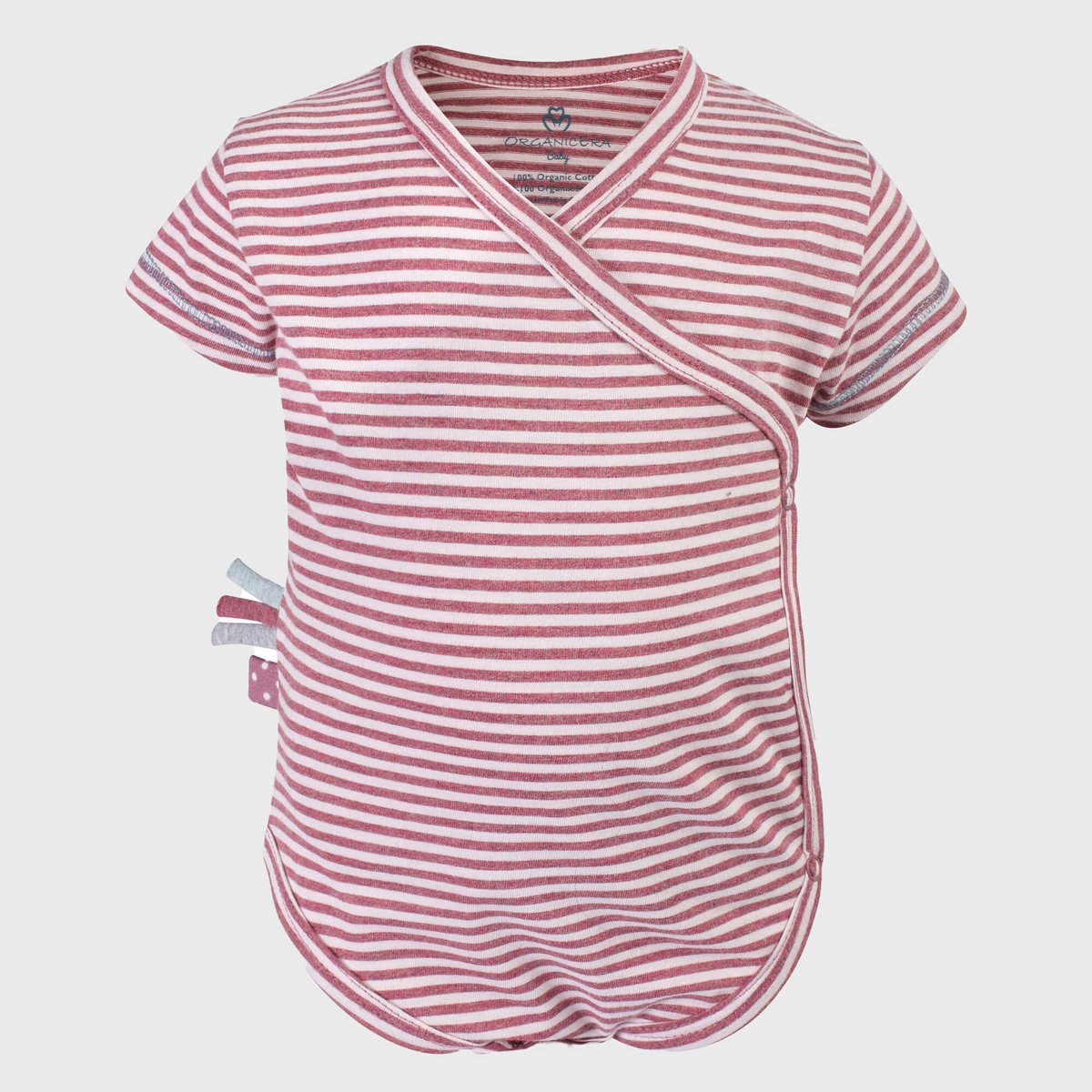 Wrap-Over Body met Korte Mouwen – Gestreepte Bordeaux Melange (OrganicEra)