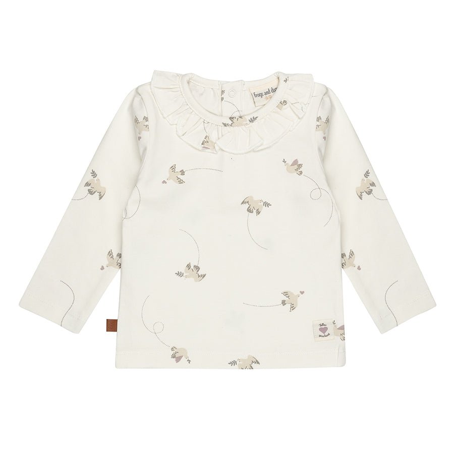 Top met lange mouwen en vogelprint – zacht & dromerig