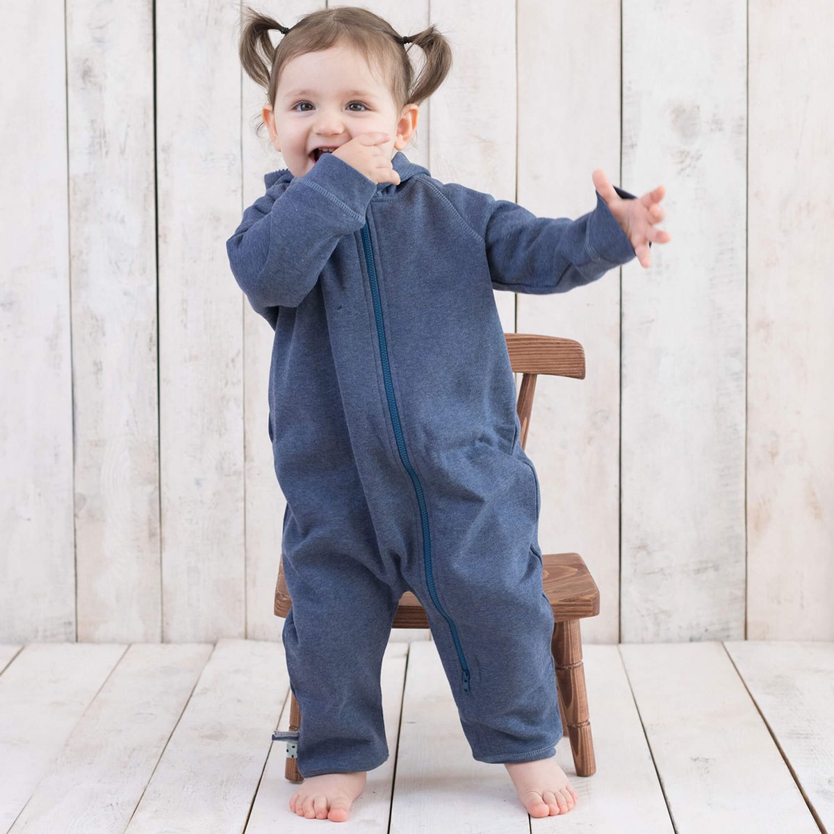 OrganicEra – Zachte Jumpsuit met Capuchon in Indigo Melange