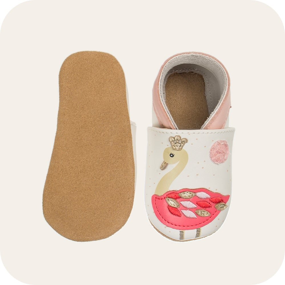 Zacht leren babyslofjes Roze flamingo's