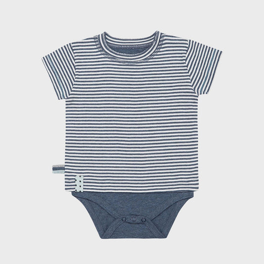 OrganicEra – Lichaamsshirt Korte Mouwen in Gestreepte Indigo Melange