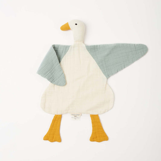 Knuffeleend van mousseline – Wit & Mint (OrganicEra)