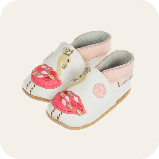 Zacht leren babyslofjes Roze flamingo's