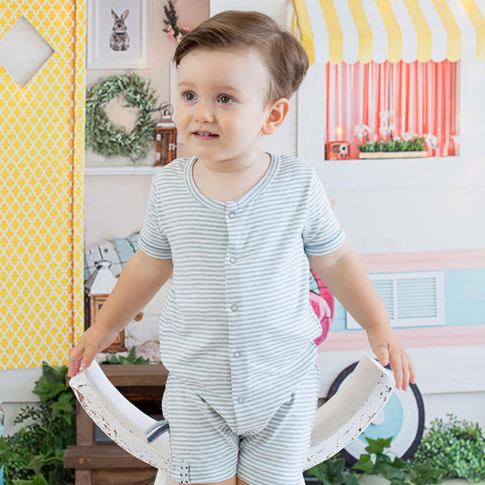OrganicEra – Gestreepte Romper Aqua Melange