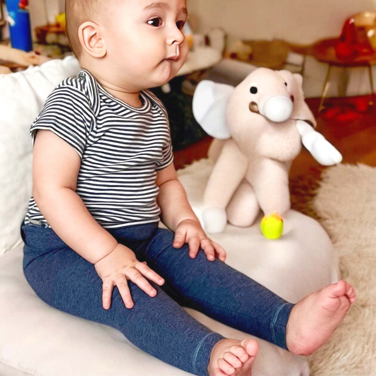 OrganicEra Korte Mouwen Romper – Gestreepte Indigo Melange